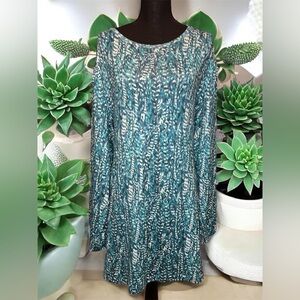 Stan Herman Teal and White Lounge Dress Pockets Long Sleeve Plus Size 3X